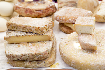 Farm goat cheeses close-up. 