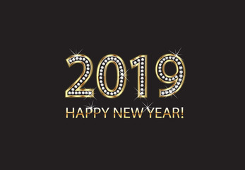 Happy new year 2019 gold background vector