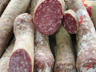 Salami on a market stall