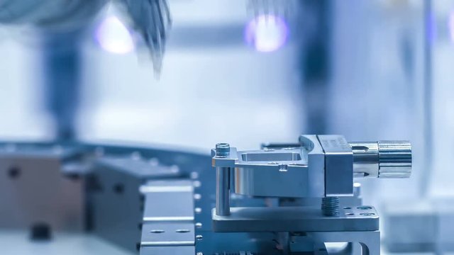 4K:Automated assembly line.Technology and automation.Close-up