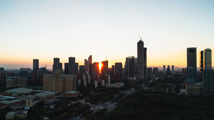 Morden cityscape sunset in Nanjing, China