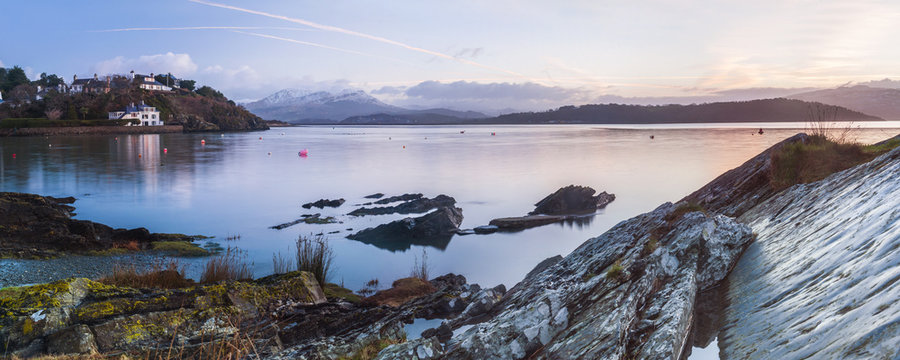 Borth Y Gest Beach at sunrise, Snowdonia National Park, Gwynedd, North Wales, Wales