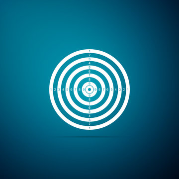 Target sport for shooting competition icon isolated on blue background. Clean target with numbers for shooting range or pistol shooting. Flat design. Vector Illustration