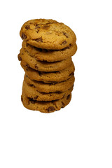 Stack of chocolate chip cookies isolated on white background