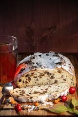 Traditional German Autumn and Christmas cake, berries and tea as still-life