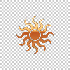 Golden Sun isolated object on transparent background. Flat design. Vector Illustration