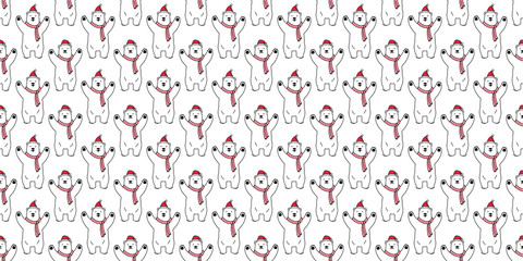 bear seamless pattern Christmas vector polar bear Santa claus Xmas hat snow winter scarf isolated cartoon tile background repeat wallpaper illustration