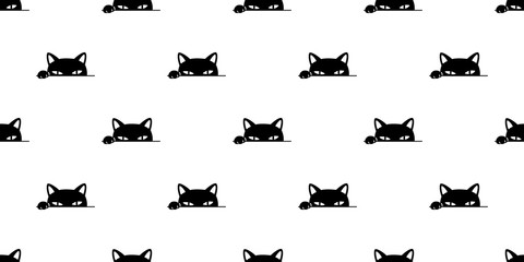 cat Seamless pattern vector paw kitten calico halloween cartoon scarf isolated tile background repeat wallpaper illustration doodle