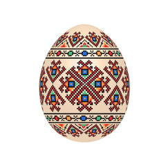 the easter egg with ukrainian cross-stitch ethnic pattern. pysanka ornament. isolated vector.