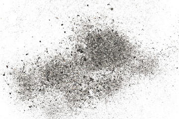 Ash isolated on white background, texture top view