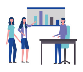 business women office desk presentation board
