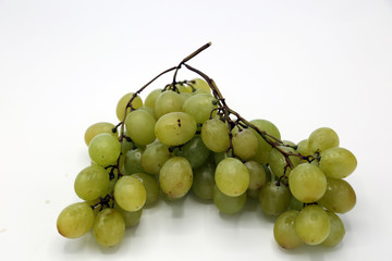 White grapes isolated on white background. Room for text. Copy space.
