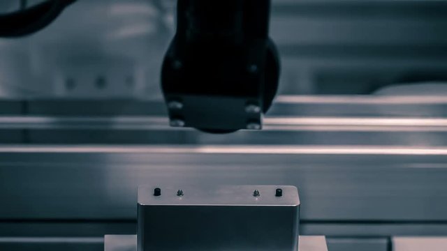 4K:Automated machine in a production line. Technology and automation.