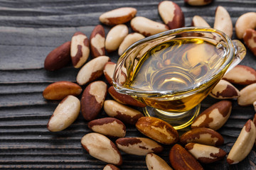 brazil nut on a dark rustic wooden background