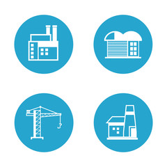 industrial building icons in blue buttons