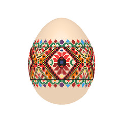 the easter egg with ukrainian cross-stitch ethnic pattern. pysanka ornament. isolated vector.