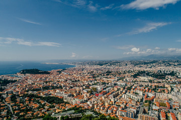 Nice city in the south of France on the azure coast a view from above Drone panorama