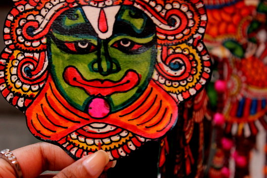 Traditional Indian hand painted artefact at a local haat in Delhi