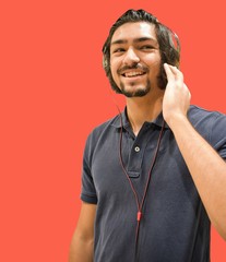 Happy Hipster Guy Wearing Headphones