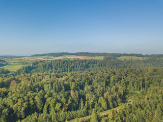 Fototapeta premium Aerial view of forest panorama in rural landscape