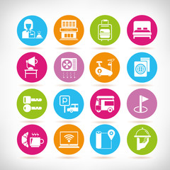 hotel service icons in colorful buttons