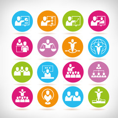 business management icons in colorful buttons