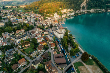 Swiss Mountain Lake nature Drone aerial photo panorama
