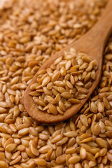 Seeds of golden flax on a white background