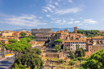 Fototapeta na wymiar The Colosseum and Rome Forum, view from Vittoriano