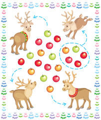 Divide apples between reindeers isolated