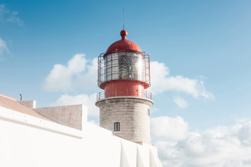 Lighthouse at Cape St. Vincent in Portugal against the blue sky. The most south-western point of...