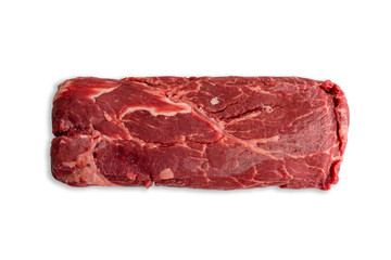 Uncooked slab of red meat over white background - 224919750