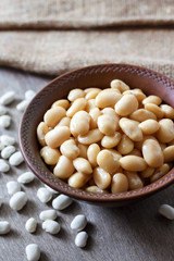Boiled white kidney beans in a rustic bowl