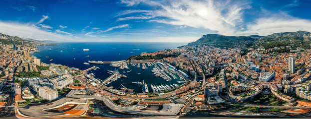 Mountains in Monaco Monte-Carlo city riviera Drone summer photo Air 360 vr virtual reality drone panorama - obrazy, fototapety, plakaty