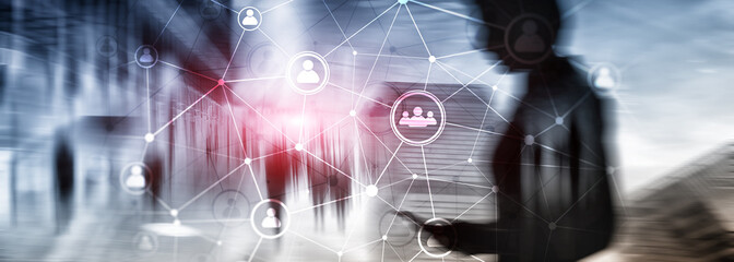 Double exposure people network structureþþ HR - Human resources management and recruitment concept.