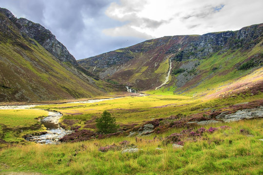 Cairngorm Mountains and Falls of Unich. Glen Lee, Angus, Aberdeenshire, Scotland, UK.