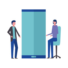 young couple with smartphone avatar character