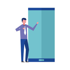 businessman elegant with hand up and smartphone