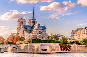 Fototapeta na wymiar Paris in Autumn, landscape with the Notre-Dame