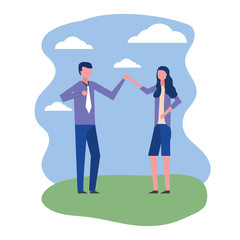 business couple dancing in landscape