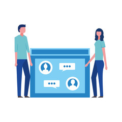 young couple with webpage avatar character