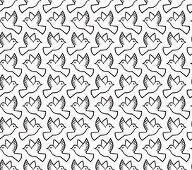Doves seamless pattern. Birds vector background texture