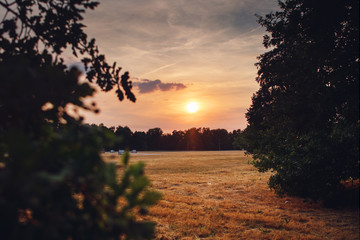 Fototapeta na wymiar Landscape sunset countryside field view. Braunschweig, Germany