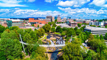 Falls Park and Liberty Bridge Panorama in Greenville, South Carolina, USA - 224926327