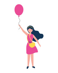 young woman with purse holding balloon