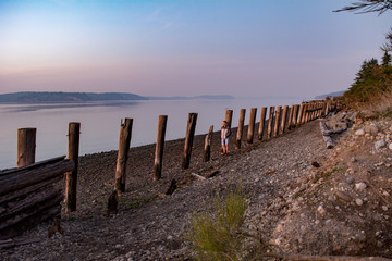 Wooden posts along the bay