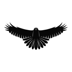 Obraz premium Flying Falcon. Elegancki szablon logo. Sylwetka dzikiego ptaka z rozpostartymi skrzydłami na białym tle. Styl retro. Czarny emblemat graficzny. Ilustracji wektorowych