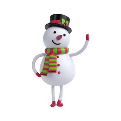 3d render, cute cartoon snowman isolated on white background, Christmas greeting card, holiday toy, digital illustration