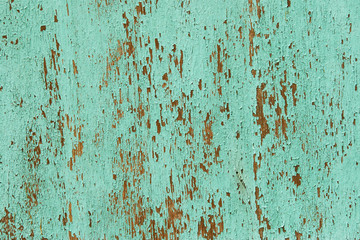 Fototapeta premium Old Turquoise Blue Wood Panel with Peeling Paint Texture