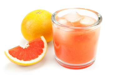 Fresh grapefruit juice on white background